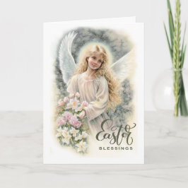 Tarjeta Festiva Bendiciones de Pascua. Hermoso pequeño ángel relig