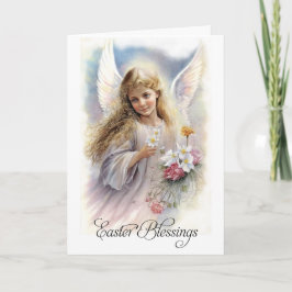 Tarjeta Festiva Bendiciones de Pascua. Hermoso pequeño ángel relig