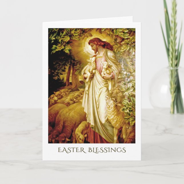 Tarjeta Festiva Bendiciones de Pascua. La pintura del Buen Pastor (Anverso)