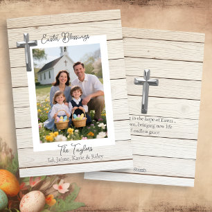 Tarjeta Festiva Bendiciones de Pascua Madera Rústica Foto Personal