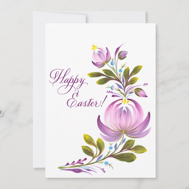 Tarjeta Festiva Bendiciones de Pascua Morada Floral (Anverso)