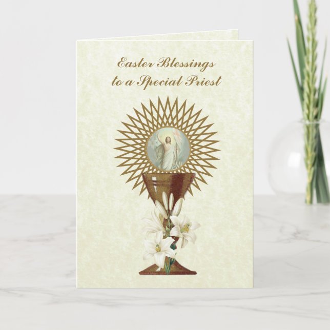 Tarjeta Festiva Bendiciones de Pascua Oración Resurrección Sacerdo (Anverso)