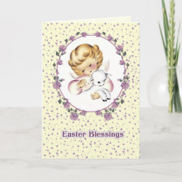 Tarjeta Festiva Bendiciones de Pascua. Pequeño ángel con pascua de