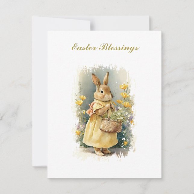 Tarjeta Festiva Bendiciones de Pascua Personalizadas Bunny Vintage (Anverso)