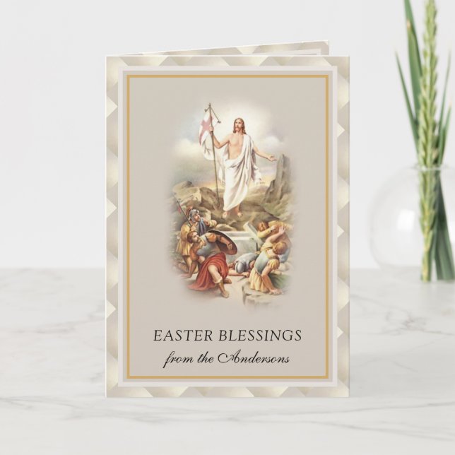Tarjeta Festiva Bendiciones de Pascua Resurrección Jesús Oración F (Anverso)