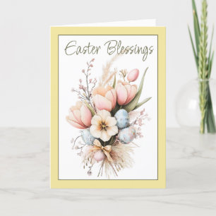 Tarjeta Festiva Bendiciones de Pascua Tulip Bouquet amarillo plega