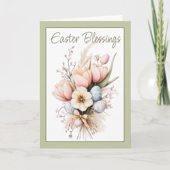 Tarjeta Festiva Bendiciones de Pascua Tulip Bouquet Green plegado (Anverso)