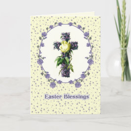Tarjeta Festiva Bendiciones de Pascua. Vintage Floral Cross Religi