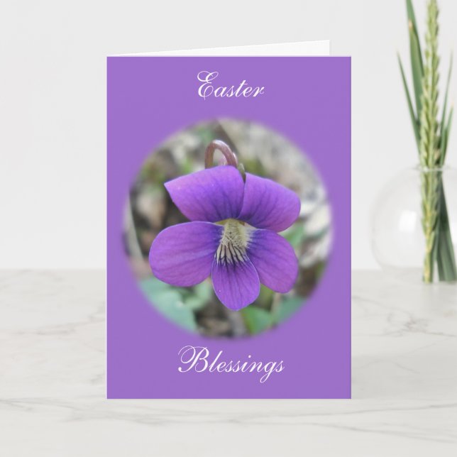 Tarjeta Festiva Bendiciones de Pascua Violet Wildflower (Anverso)