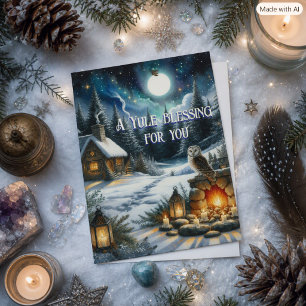 Tarjeta Festiva Bendiciones de Yule Bajo la Luna del Solsticio