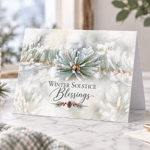 Tarjeta Festiva Bendiciones del Solsticio de Invierno Evergreen He