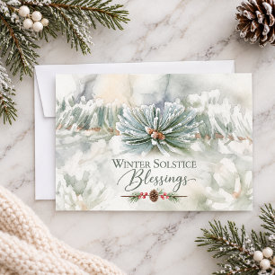 Tarjeta Festiva Bendiciones del Solsticio de Invierno Evergreen He
