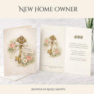 Tarjeta Festiva Bendiciones en su nuevo hogar Floral Católico