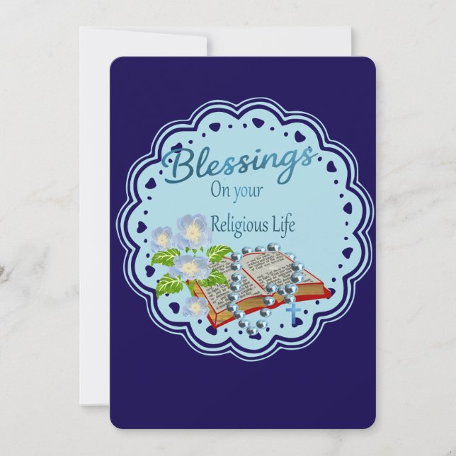 Tarjeta Festiva Bendiciones en tu vida religiosa. (Anverso)