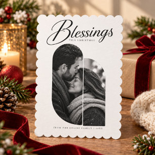 Tarjeta Festiva Bendiciones monocromáticas Foto de pareja dividida