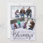 Tarjeta Festiva Bendiciones para Navidades de nieve en Chalkboard<br><div class="desc">Saludos familiares de vacaciones de temporada tres tarjetas de fotos enmarcadas en un pizarrón gris oscuro como fondo con caída de nieve y guión de tipografía de "Bendiciones de Navidades".      Fácil de personalizar con tus fotos y tu firma!</div>