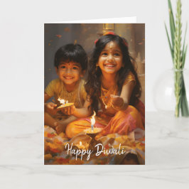 Tarjeta Festiva Bendiciones radiantes: Alegría de Diwali con niños
