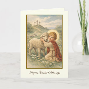 Tarjeta Festiva Bendiciones religiosas de Pascua vintage oración