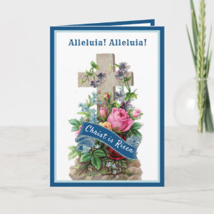 Tarjeta Festiva Bendiciones religiosas vintage de Pascua floral