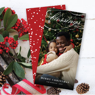 Tarjeta Festiva Bendiciones Script Navidades religiosos elegante f