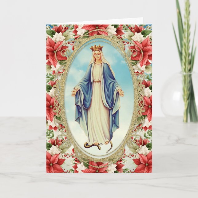 Tarjeta Festiva Bendita Virgen María Navidades Católicos Religioso (Anverso)