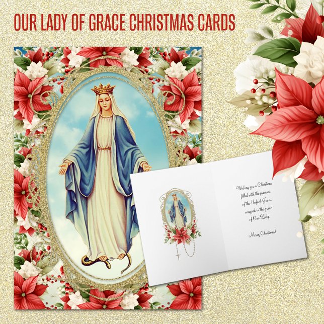 Tarjeta Festiva Bendita Virgen María Navidades Católicos Religioso (Traditional Catholic Our Lady of Grace Blessed Mother Christmas Cards)