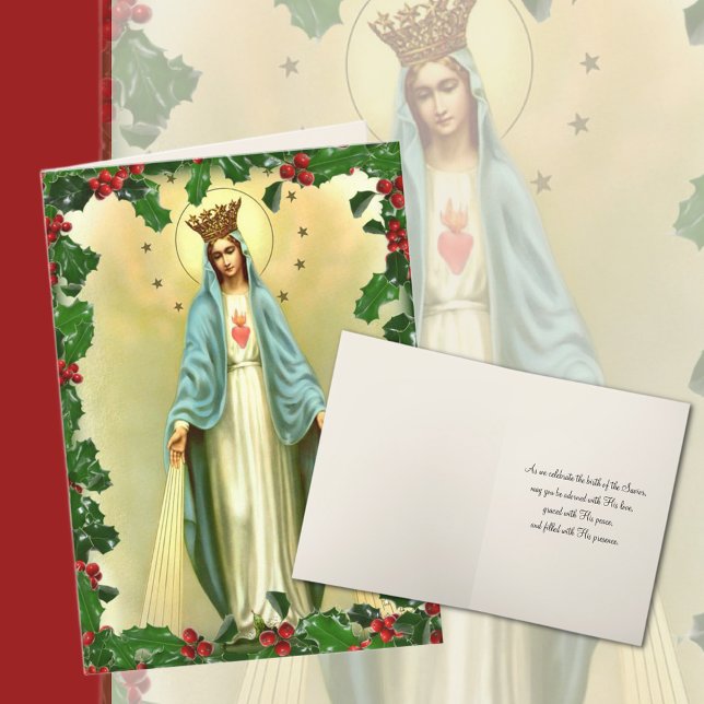 Tarjeta Festiva Bendita Virgen María Navidades Católicos Religioso (Traditional Blessed Virgin Mary Christmas Greeting Card with lovely verse - )