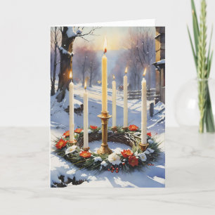 Tarjeta Festiva Bendita Wreath Wiccan De Velas Florales De Inviern