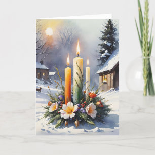 Tarjeta Festiva Bendita Wreath Wiccan De Velas Florales De Inviern