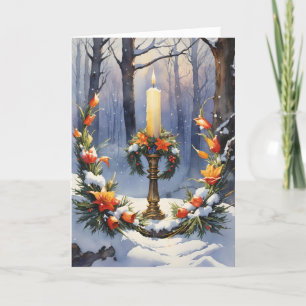 Tarjeta Festiva Bendita Wreath Wiccan De Velas Florales De Inviern