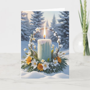 Tarjeta Festiva Bendita Wreath Wiccan De Velas Florales De Inviern