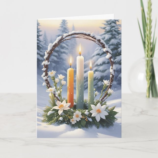 Tarjeta Festiva Bendita Wreath Wiccan De Velas Florales De Inviern (Anverso)