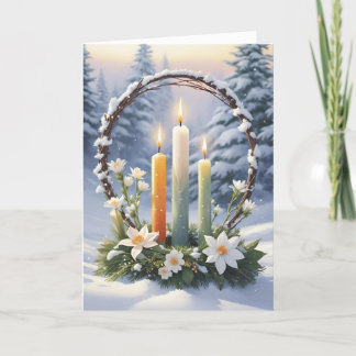 Tarjeta Festiva Bendita Wreath Wiccan De Velas Florales De Inviern