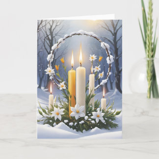 Tarjeta Festiva Bendita Wreath Wiccan de Velas Imbolc Winter Fores