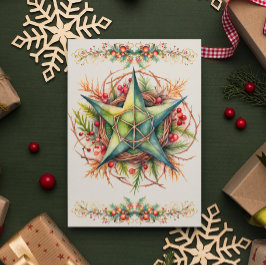 Tarjeta Festiva Bendita Yule Winter Solstice Pentacle Holly Berry