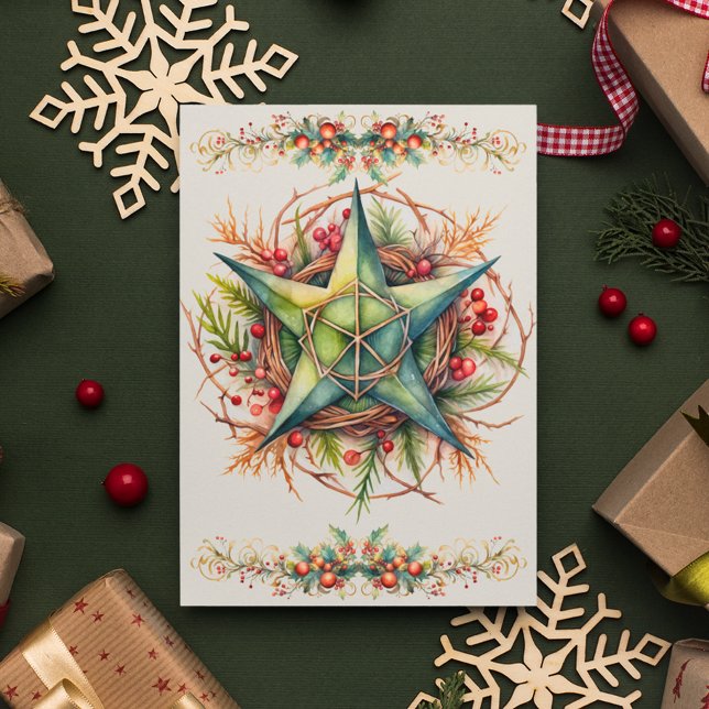 Tarjeta Festiva Bendita Yule Winter Solstice Pentacle Holly Berry (Subido por el creador)