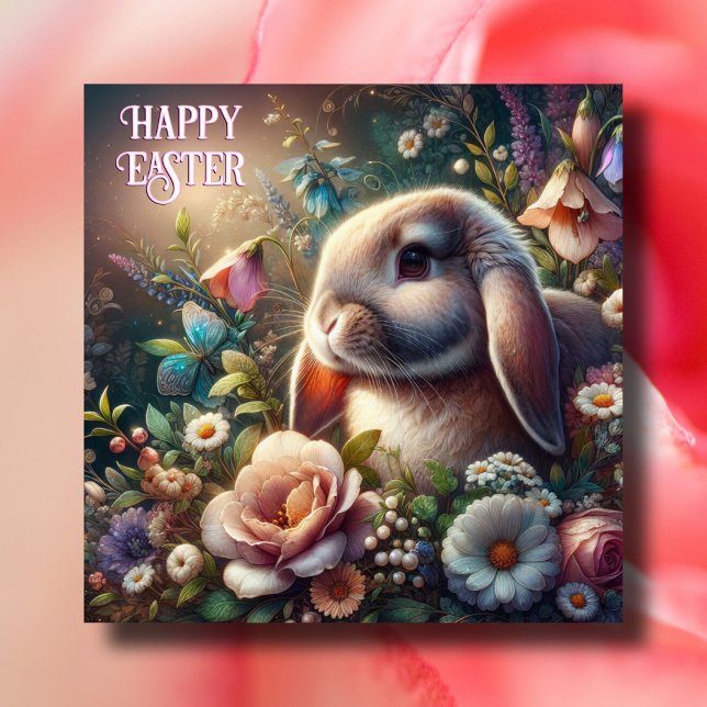 Tarjeta Festiva Benditas Flores De Pascua Lop Eared Bunny (Subido por el creador)