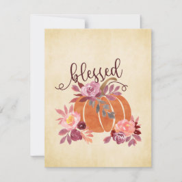 Tarjeta Festiva Bendito - Calabaza de otoño con flores rosadas