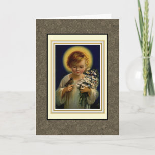 Tarjeta Festiva Bendito Niño Jesús con aves y flores