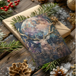 Tarjeta Festiva Bendito solsticio de invierno Yule Golden Stag y M