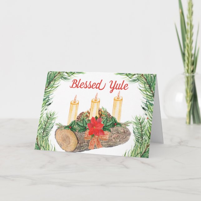 Tarjeta Festiva Bendito Yule Log Pagan Wicca (Anverso)