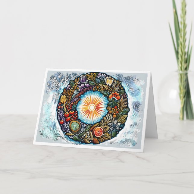 Tarjeta Festiva Bendito Yule Solsticio de Invierno (Anverso)
