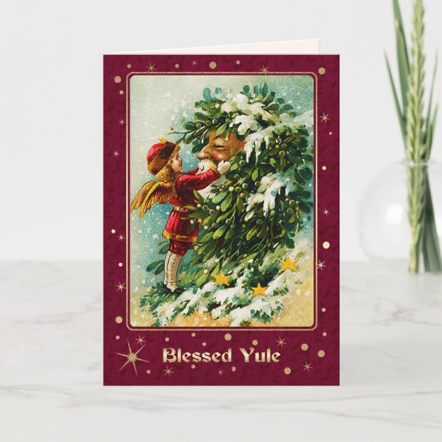 Tarjeta Festiva Bendito Yule. Vintage Christmas Angel (Anverso)