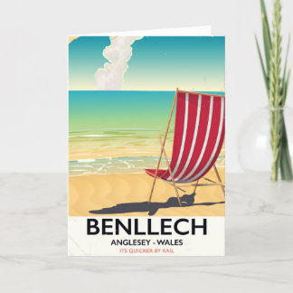 Tarjeta Festiva Benllech, poster de Viajes Vintage de Anglesey Wal