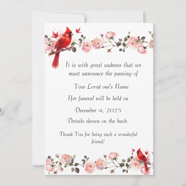 Tarjeta Festiva Bereavement Funeral Notification of Passing Card (Anverso)