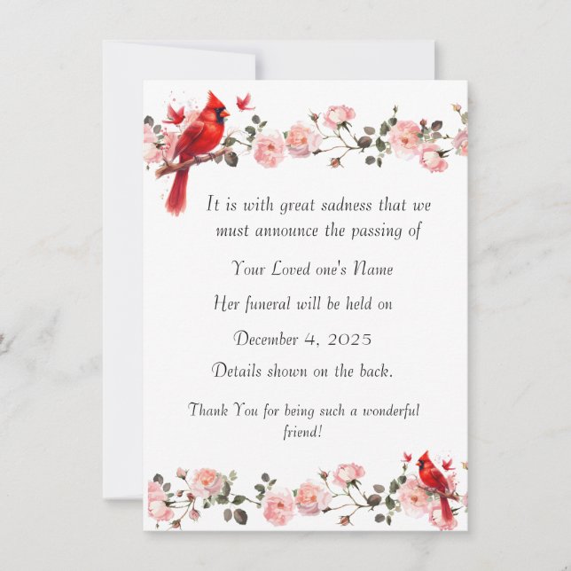 Tarjeta Festiva Bereavement Funeral Notification of Passing Card (Anverso)