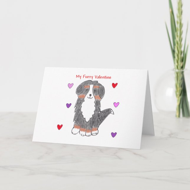 Tarjeta Festiva Bernese Mountain Dog Furry Valentine (Anverso)