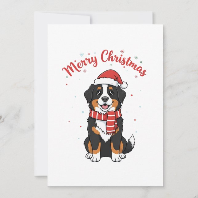 Tarjeta Festiva Bernese Mountain Dog Merry Christmas Doodle  (Anverso)