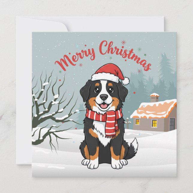 Tarjeta Festiva Bernese Mountain Dog Snowy Christmas Doodle (Anverso)