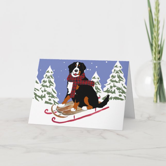 Tarjeta Festiva Bernese Mt Dog Sled (Anverso)
